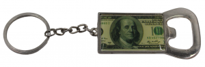 $100 Dollar Bill Benjamin Franklin Bottle Beer Opener Metal Ring Keychain
